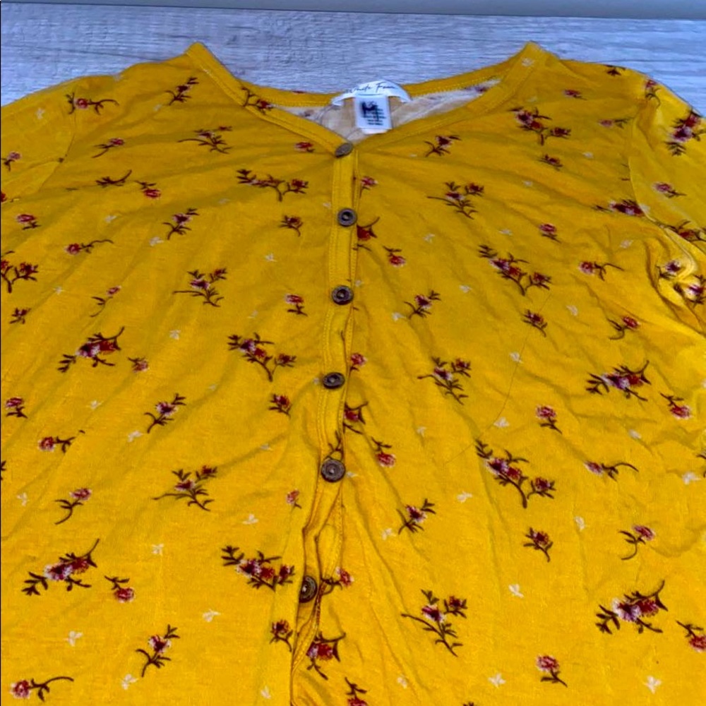 mustard yellow floral button up shirt